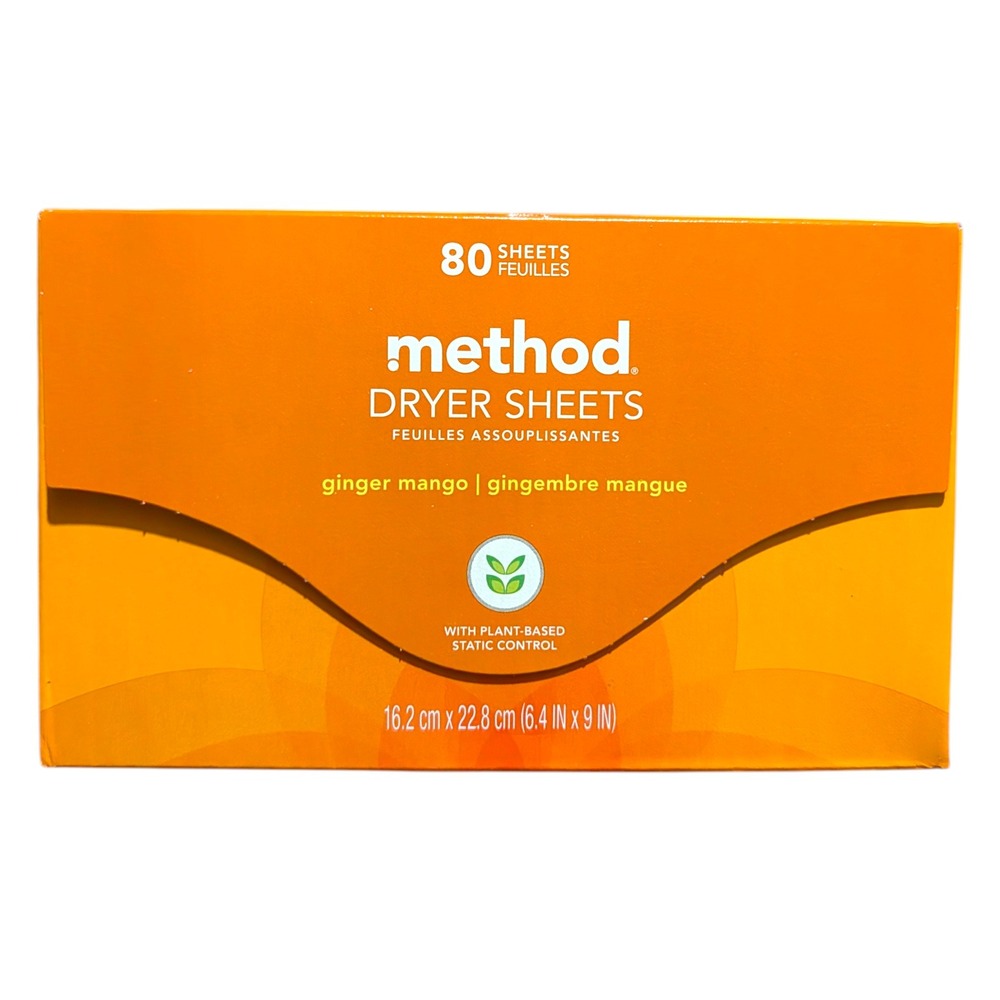 Method Dryer Sheets Ginger Mango Scent 80 Count Plant-Based‎ Static Control